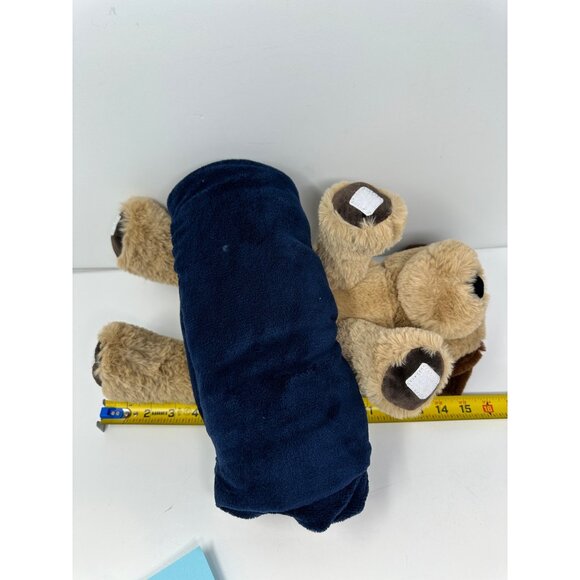 Soft Plush Puppy Dog Fleece Blanket Tan Brown Blue Lovey Lovie Stuffed Animal - Picture 5 of 11